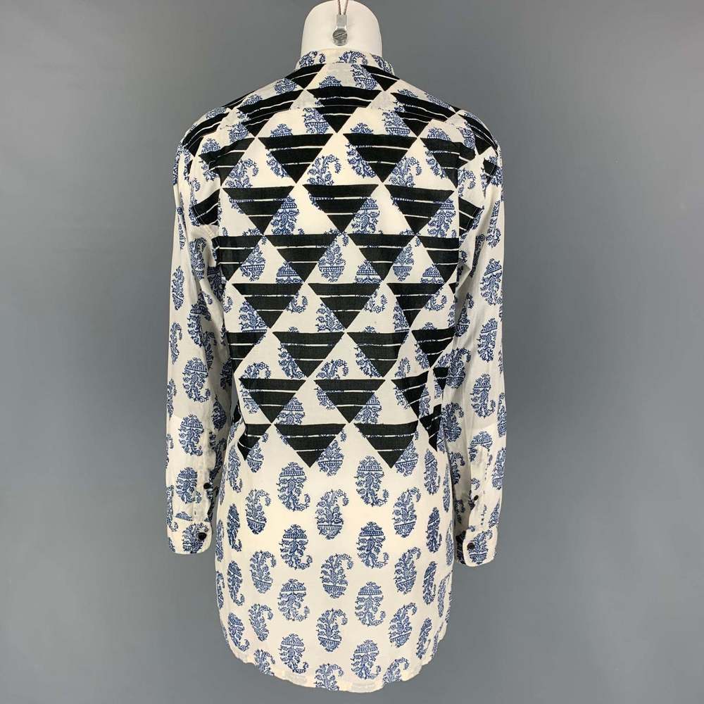 DRIES VAN NOTEN Blue White Black Cotton Nehru Collar Blouse - Picture 3 of 5